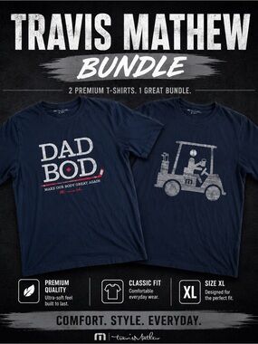 Travis Mathew Navy Short-Sleeve 'Dad Bod' & Golf Cart Graphic Tee Bundle